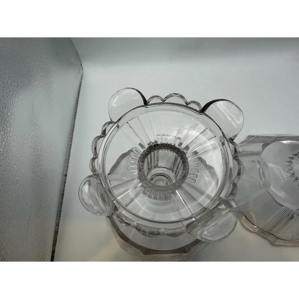 Antique EAPG Adams‎ & Co. Clear Ribbon #300 Covered Compote Floral Etched 1880s